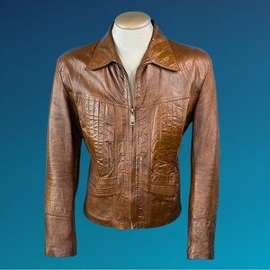 Vintage Men’s Rust Brown Leather Rocker Biker Jacket XL